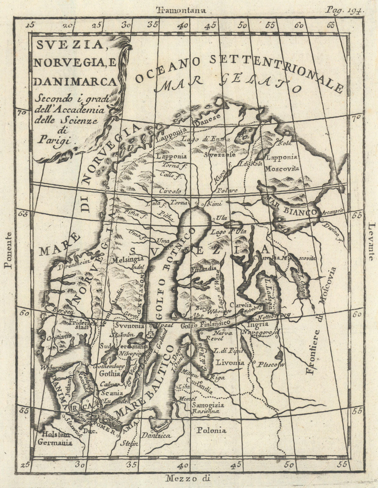 'Svezia, Novergia, e Danimarca'. Scandinavia antique map by Claudio Buffier 1788